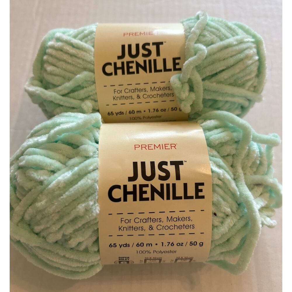 Lot Of 2 Skeins Premier Just Chenille Yarn Mint #1505 Super Bulky 1.76 Oz/65 yds